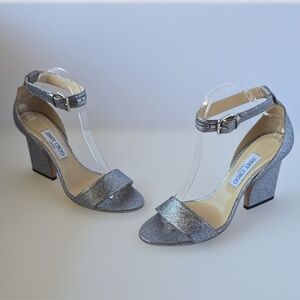 Jimmy Choo Edina 85 Ankle Strap Sparkle Sandals Luxury Leather Heels Sz.40